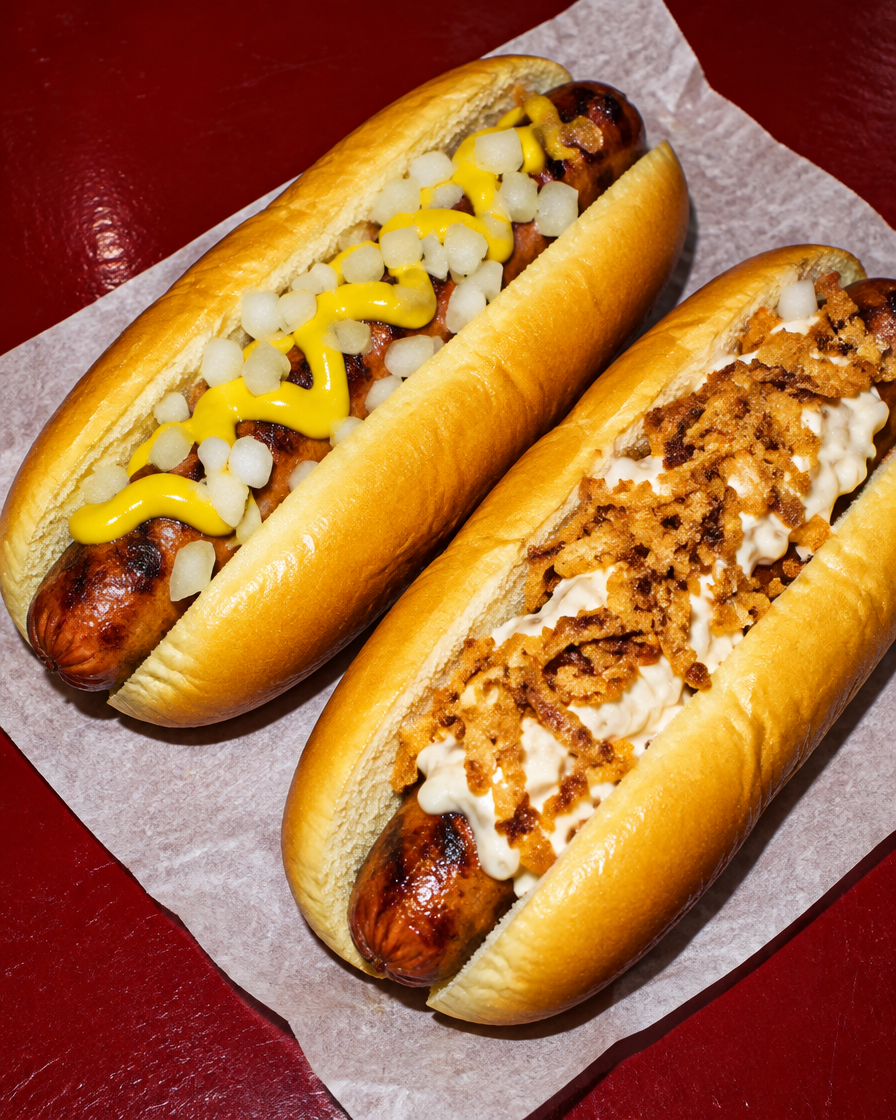 Hot Dogs mit Rindswürstel in Long Potato Rolls