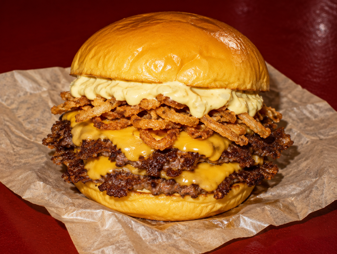 Smash Burger mit Joppie Sauce und Röstzwiebeln