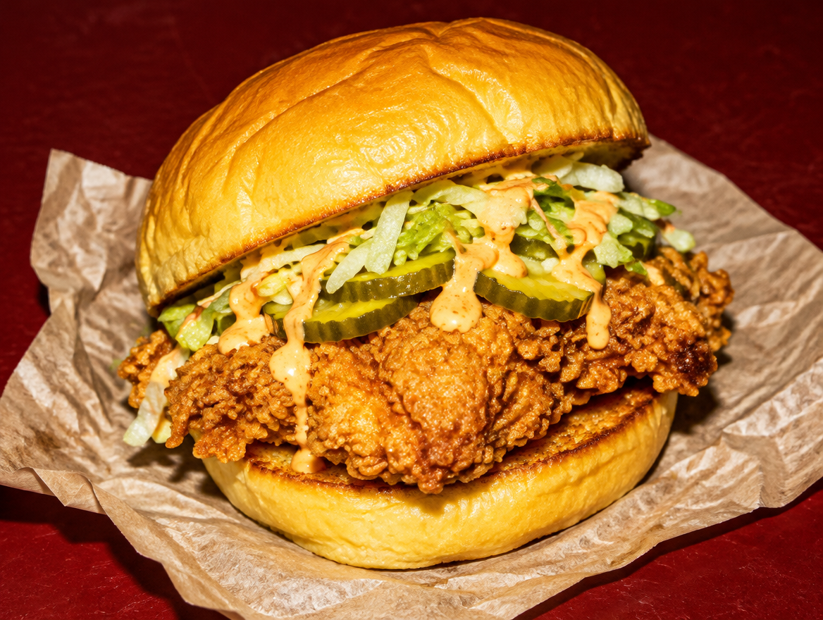Crispy Chicken Burger mit knusprigem Hähnchen im Potato Roll
