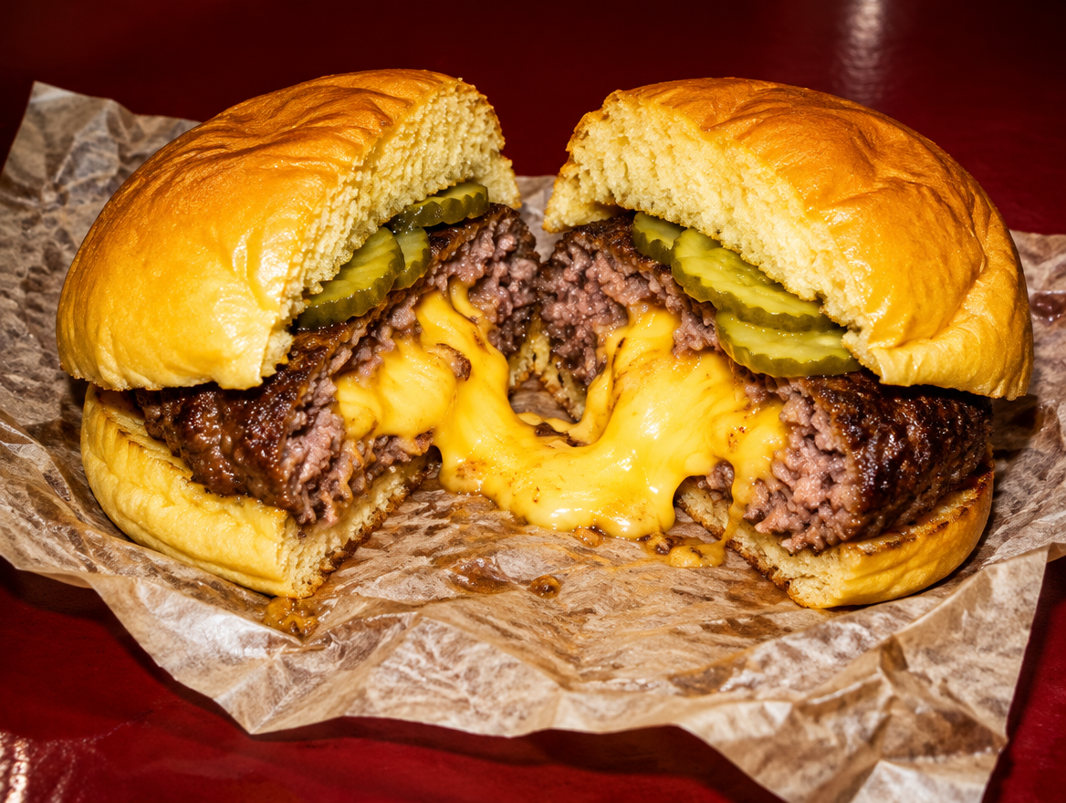 Käsegefüllter Burger aus der Gusseisenpfanne