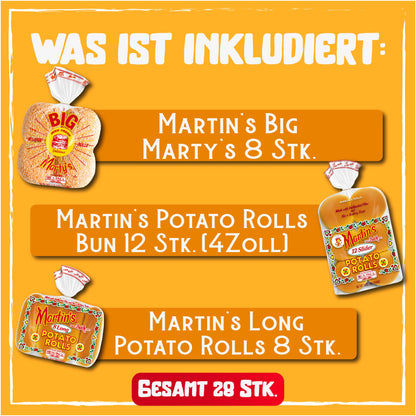 BBQ-Paket (Potato Rolls Bun 12Stk. + Big Marty's 8Stk. + Long Potato Rolls 8Stk.)