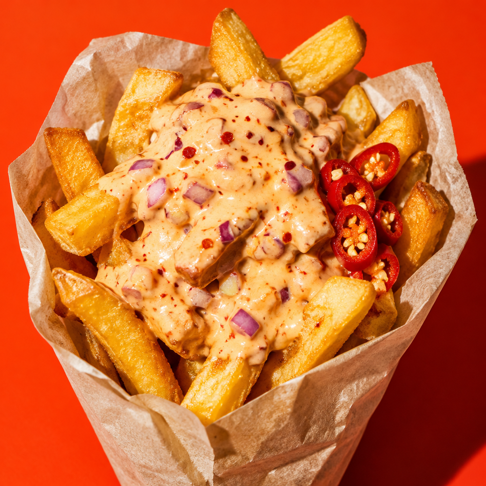 Pommes mit Joppie Beetje Pittig und Chili